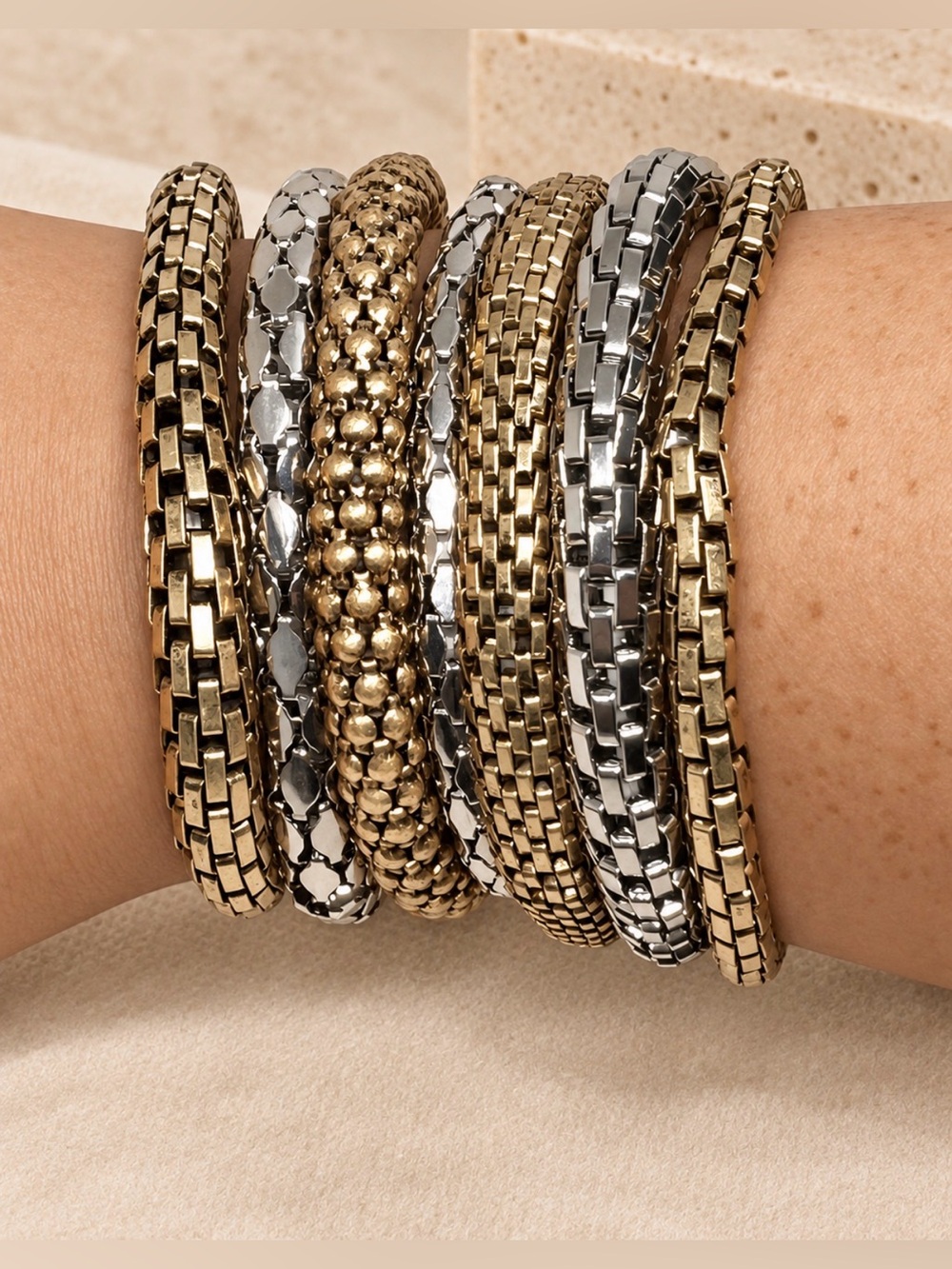 Free People Mixed Metal Textured Bangle Bracelet Set
